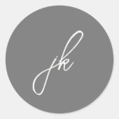 Elegant Gray Script Monogram Wedding Runder Aufkleber (Vorderseite)