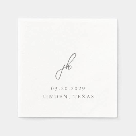 Elegant Gray Script Monogram Wedding Serviette (Vorderseite)