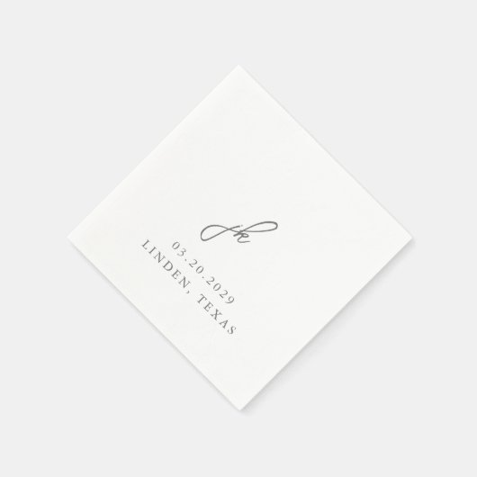 Elegant Gray Script Monogram Wedding Serviette (Ecke)