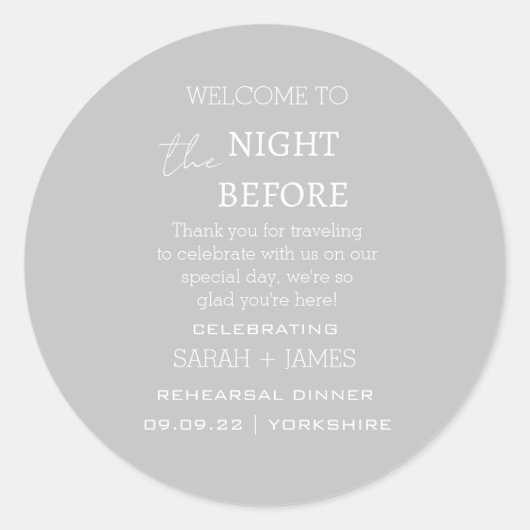 Elegant Gray the Night Before Wedding Vielen Dank Runder Aufkleber (Vorderseite)