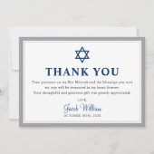 Elegant Gray und Navy Blue Bar Mitzvah Dankeskarte (Vorderseite)