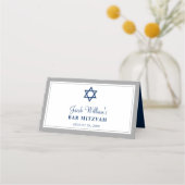 Elegant Gray und Navy Blue Bar Mitzvah Platzkarte (Rückseite)