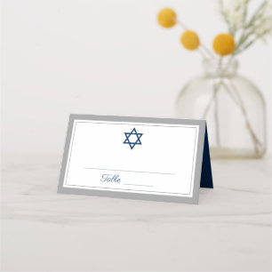 Elegant Gray und Navy Blue Bar Mitzvah Platzkarte