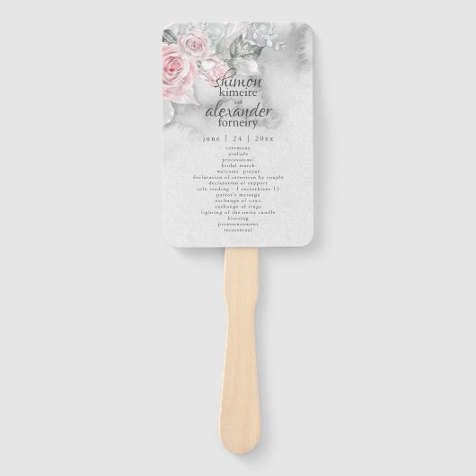 Elegant Gray Watercolor Rosa Roses Fächer (Vorderseite)