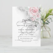 Elegant Gray Watercolor Roses BarefootBride™ Einladung (Stehend Vorderseite)