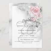 Elegant Gray Watercolor Roses BarefootBride™ Einladung (Vorne/Hinten)