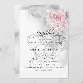 Elegant Gray Watercolor Roses BarefootBride™ Einladung