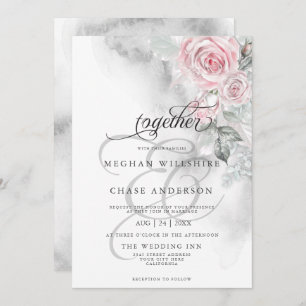 Elegant Gray Watercolor Roses BarefootBride™ Einladung