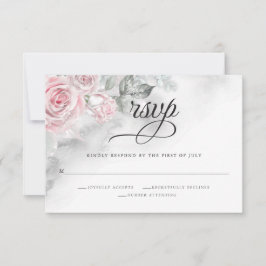 Elegant Gray Watercolor Roses BarefootBride™ RSVP Karte