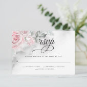Elegant Gray Watercolor Roses BarefootBride™ RSVP Karte (Stehend Vorderseite)