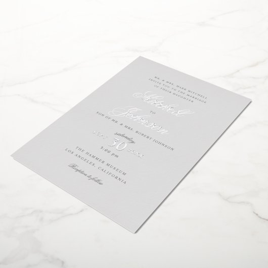 Elegant Gray Wedding Silver Folieneinladung (Gedreht)