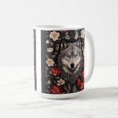 Elegant Gray Wolf Floral Kaffeetasse (VorderseiteRechts)
