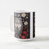 Elegant Gray Wolf Floral Kaffeetasse (Vorderseite Links)