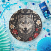Elegant Gray Wolf Floral Pappteller (Party)