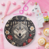 Elegant Gray Wolf Floral Pappteller (Party)