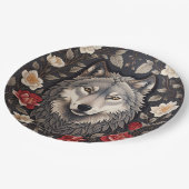 Elegant Gray Wolf Floral Pappteller (Schrägansicht)