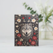 Elegant Gray Wolf Floral Postkarte (Stehend Vorderseite)