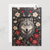 Elegant Gray Wolf Floral Postkarte (Vorne/Hinten)