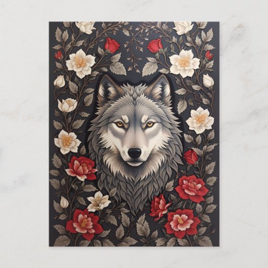 Elegant Gray Wolf Floral Postkarte (Vorderseite)
