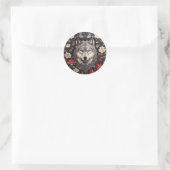 Elegant Gray Wolf Floral Runder Aufkleber (Tasche)