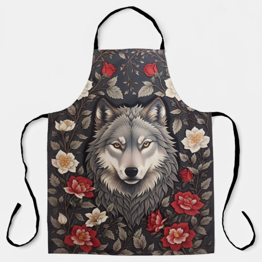 Elegant Gray Wolf Floral Schürze (Vorderseite)