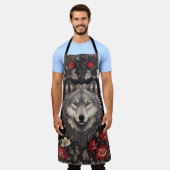 Elegant Gray Wolf Floral Schürze (Getragen)
