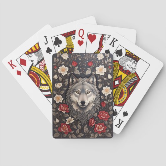 Elegant Gray Wolf Floral Spielkarten (Rückseite)