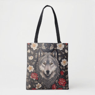 Elegant Gray Wolf Floral Tasche