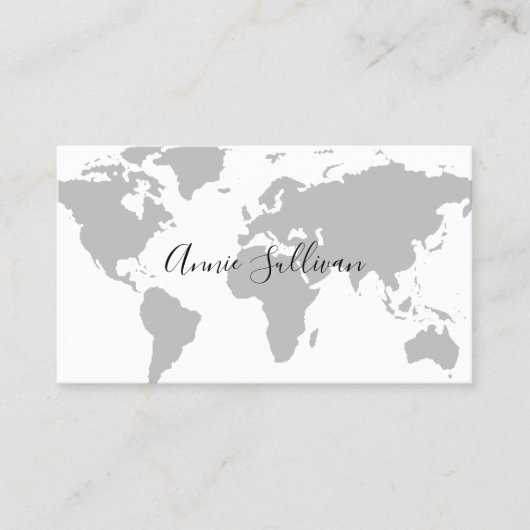 Elegant Gray World Map on White Visitenkarte (Vorderseite)