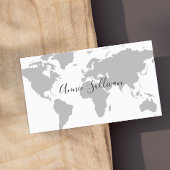 Elegant Gray World Map on White Visitenkarte