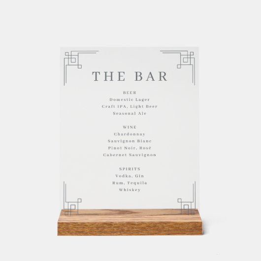 Elegant Grayscale Minimalist Bar Menu Acrylschild (Vorderseite)