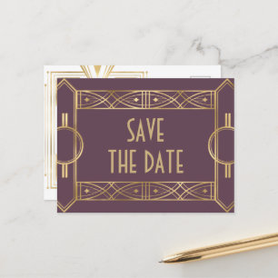 Elegant Great Gatsby Art Deco Retten Sie die Daten Ankündigungspostkarte