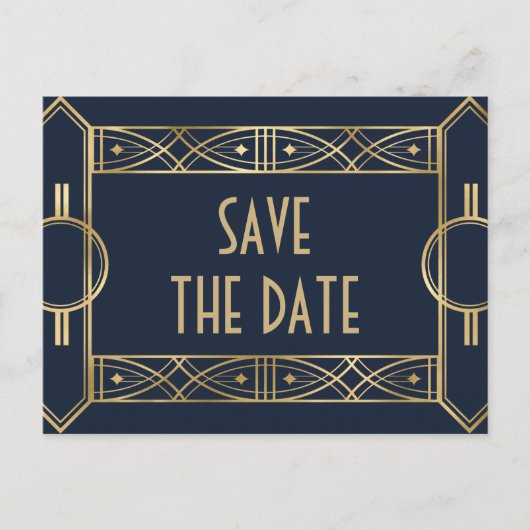 Elegant Great Gatsby Art Deco Retten Sie die Daten Ankündigungspostkarte (Vorderseite)