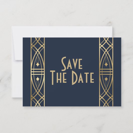 Elegant Great Gatsby Art Deco Speichern Sie die Da Save The Date (Rückseite)