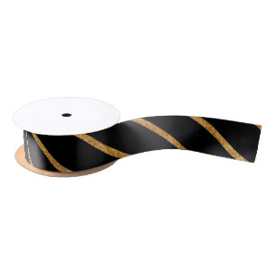 Elegant Great Gatsby Gold Stripe Black Satin Ribbo Satinband