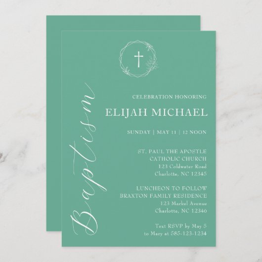 Elegant Gree White Taufe Kranken Einladung (Vorne/Hinten)