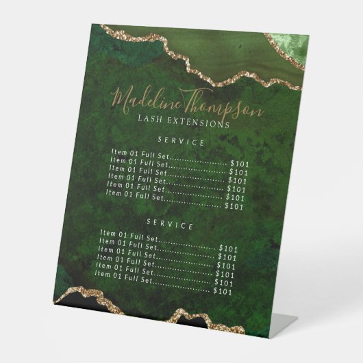 Elegant Green Agate Geode Marble Services Preis Sockelschild (Vorderseite)