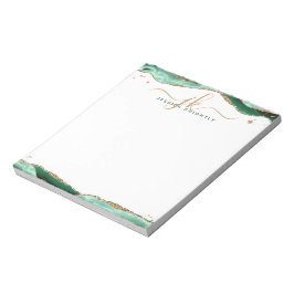 Elegant Green Agate Script Monogram Initials Notizblock