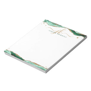 Elegant Green Agate Script Monogram Initials Notizblock