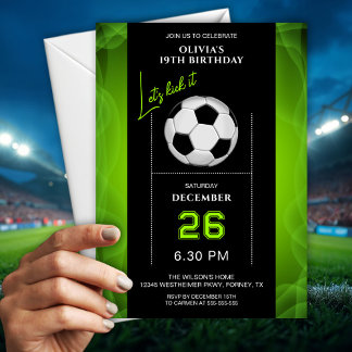 Elegant Green And Black Soccer Birthday Invitation Einladung