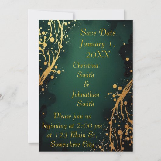 Elegant Green and Gold Design Wedding Invitation Einladung (Vorderseite)
