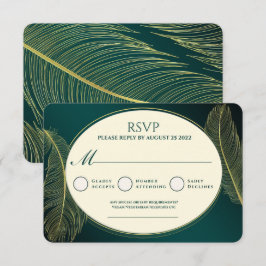 Elegant Green And Gold Feather RSVP Card Karte