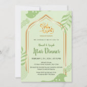 Elegant Green and Gold Floral Iftar Dinner Einladung (Vorderseite)