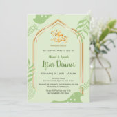 Elegant Green and Gold Floral Iftar Dinner Einladung (Stehend Vorderseite)