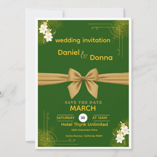 Elegant Green and Gold Floral Wedding Invite Einladung (Vorderseite)