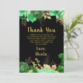 Elegant Green and Gold Flowers Birthday Party Dankeskarte (Stehend Vorderseite)