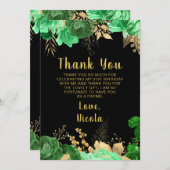 Elegant Green and Gold Flowers Birthday Party Dankeskarte (Vorne/Hinten)