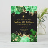 Elegant Green and Gold Flowers Birthday Party Einladung (Stehend Vorderseite)