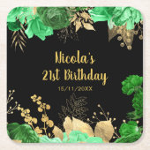 Elegant Green and Gold Flowers Birthday Party Rechteckiger Pappuntersetzer (Vorderseite)