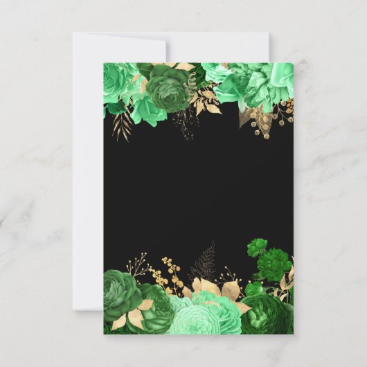Elegant Green and Gold Flowers Sweet Sixteen RSVP Karte (Rückseite)